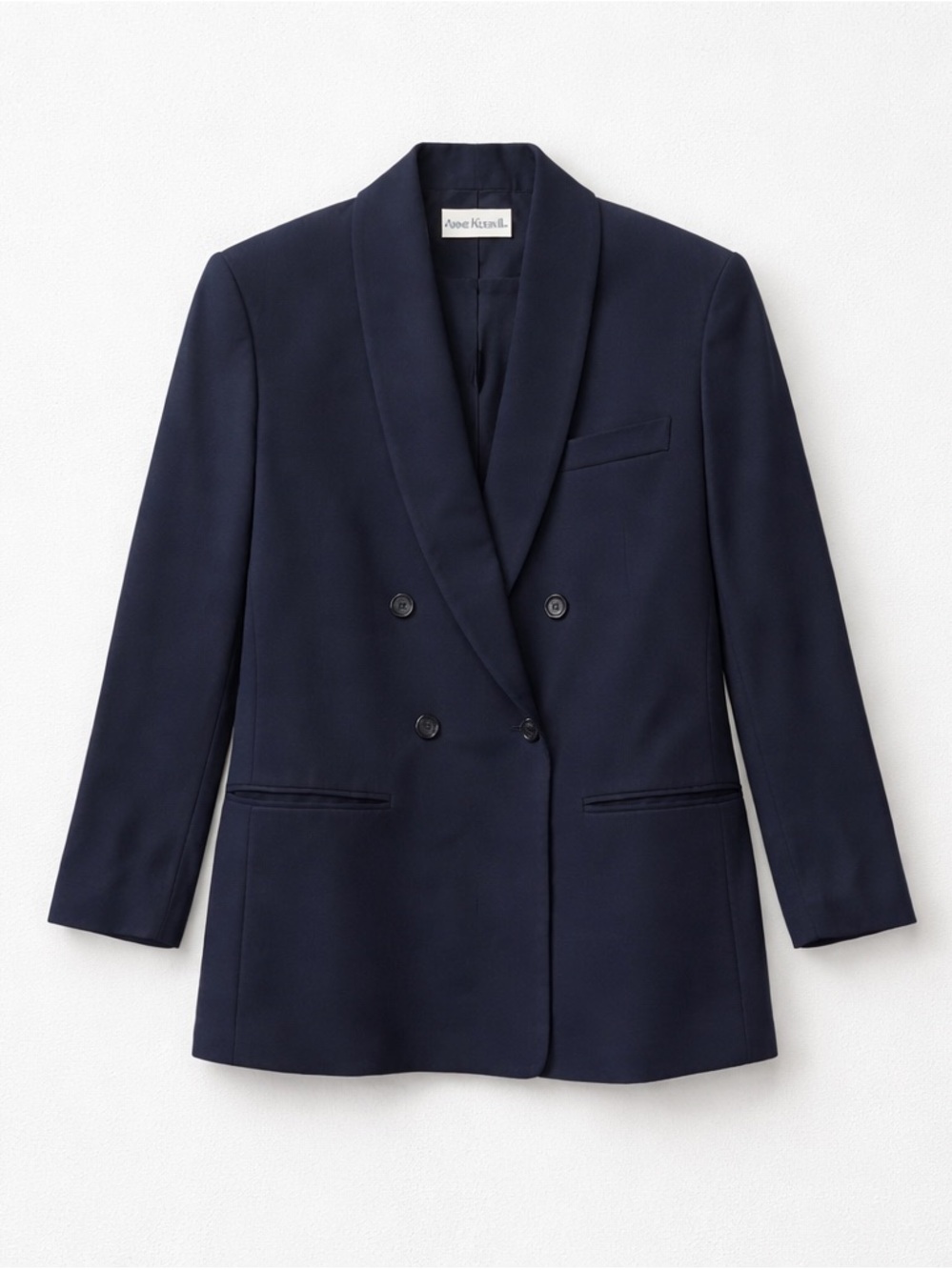 Vintage Anne Klein II Navy Wool Oversized Double Breasted Blazer Shoulder Pads